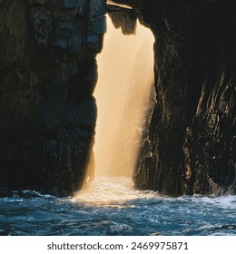 Ray of light shining through a cave.