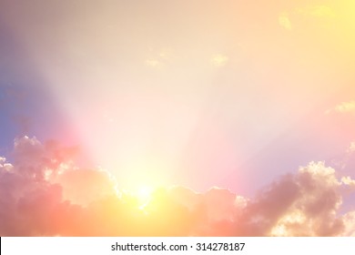 Ray Of Sunlight On Clouds With Space For Display Text