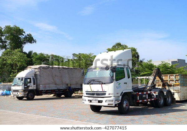 Rayong plant - Thailand , May 26 - 2016 : Truck\
transportation in manufacturing and shipping material supply to\
customer in Thailand\
Rayong.