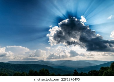 Rays of light and cloud, view along the Highland Scenic Highway, a National Scenic Byway, Pocahontas County, West Virginia, USA