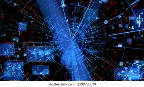 Rays of light passing through cyberspace. Communication network concept.