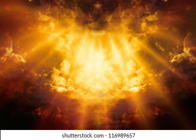 Rays of light shining through dark clouds