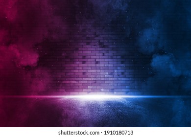Rays neon light on neon brick wall. Empty scene. - Shutterstock ID 1910180713