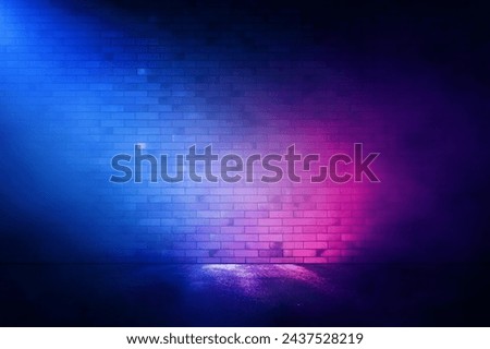 Rays neon light on neon brick wall. Empty scene.	