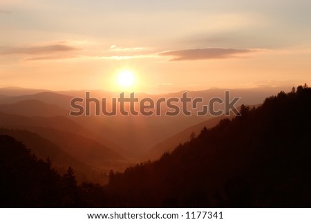 Rays of sunlight beaming over the Smoky Mountains Nat. Park, USA