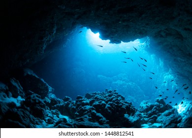 Rays of sunlight into the underwater cave - Shutterstock ID 1448812541