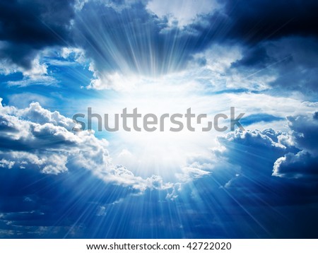 Rays of sunshine breaks through the dark clouds. Concept of hope for the best, mood changes, enthusiasm, optimism, faith in our own strength, the breakthrough goal