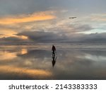 Razor clam digging at sunset in the Pacific Northwest