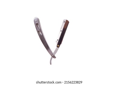 Razor, metal handle men's razor on white background, barber equipment
