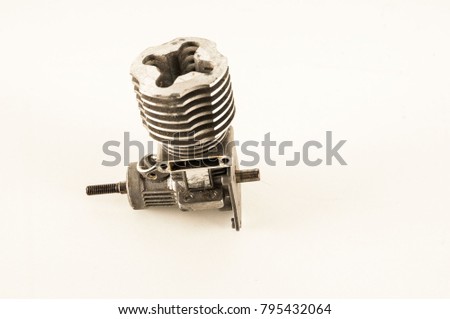 Rc helicopter engine on white background