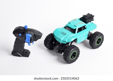 RC model rally, off road buggy with remote control. Isolated on white background