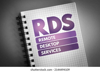 RDS - Remote Desktop Services Acronym On Notepad, Technology Concept Background