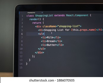 React JS Coding On Computer Laptop Screen Close Up