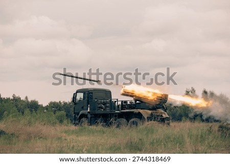 React system GRAD shooting on the battlefield. War between Russia and Ukraine