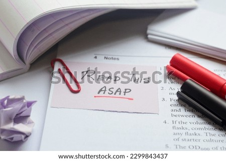 Read this ASAP note on documents. Selective focus. 