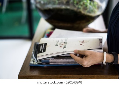 Reading book in coffee shop - Shutterstock ID 520148248