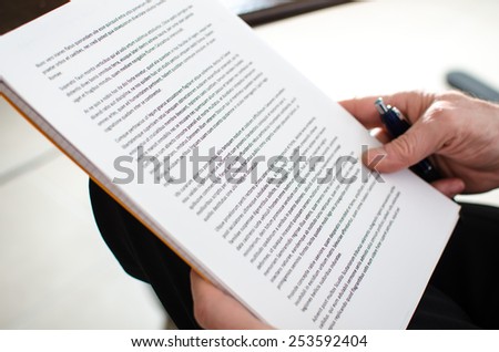 Reading documents, closeup