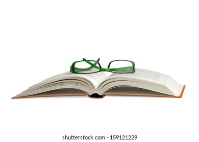 reading glasses on an open book on white background - Powered by Shutterstock