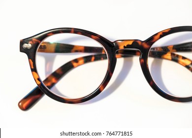 Reading Glasses On A White Background Macro Close Up Shot