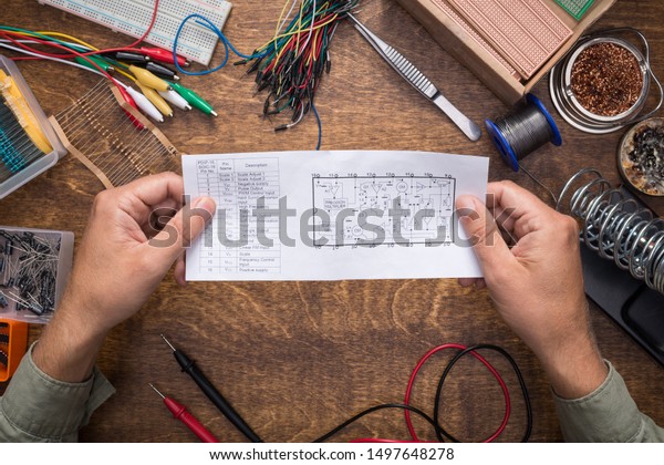 Reading Schematic Diagram Working Electronics Diy Stock Photo ...