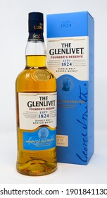 Reading, United Kingdom - December 20 2020:  A bottle and gift box of Glenlivet Whiskey
