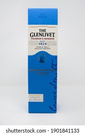 Reading, United Kingdom - December 20 2020:  A gift box of Glenlivet Whiskey
