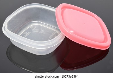 Reading, United Kingdom - February 03 2018:   A Small Tupperware Box With  A Pink Lid