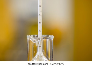 Reading the value from a hydrometer. Used for determining the specific gravity of liquids including beer. 