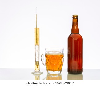 Reading the value from a hydrometer. Used for determining the specific gravity of liquids including beer. 