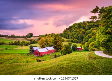  Reading, Vermont, USA rural farm scene at dusk. 