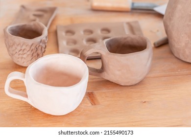 Ready Ceramic Handmade Crockery.  Art Concept, Selective Focus. 