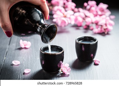 Ready to drink sake with flowers of blooming cherry