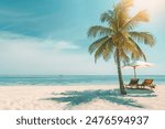Ready for a Summer vacation. Summer vacation at a tropical beach with palm trees