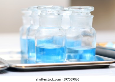 Reagent Bottle With Liquid Alcohol For Medical Training Of Operating Room.