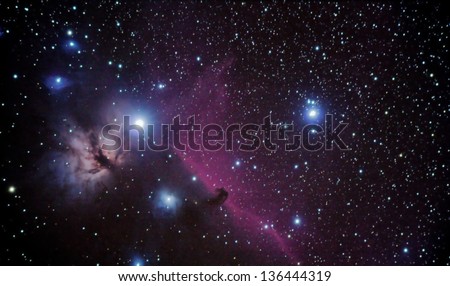 real astronomic picture taken using telescope of famous horsehead nebulae, in orion constellation