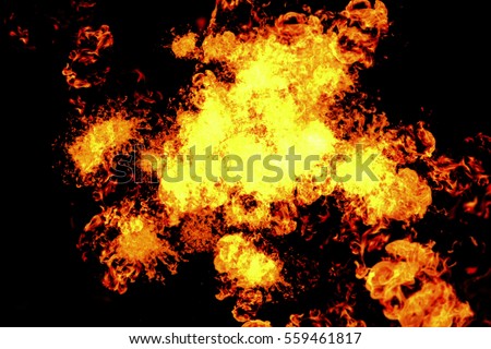 real blast of fire explosion flames burn on black background, flame intro