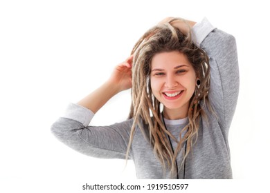 Real Caucasian Woman With Dreadlocks Hairstyle Funny Cute Cheerful Face