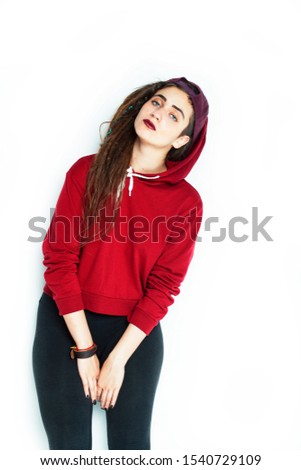real caucasian woman with dreadlocks hairstyle funny cheerful faces on white, lifestyle people concept