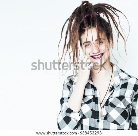 real caucasian woman with dreadlocks hairstyle funny cheerful fa