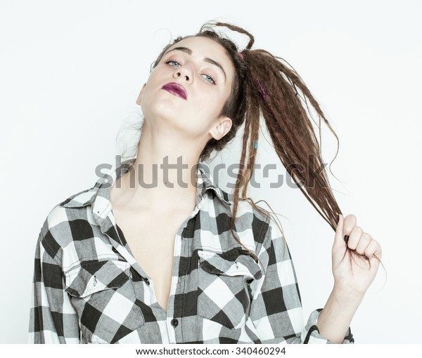 Real Caucasian Woman Dreadlocks Hairstyle Funny Stock Photo