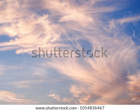 Real cirrus clouds sky at sunset background