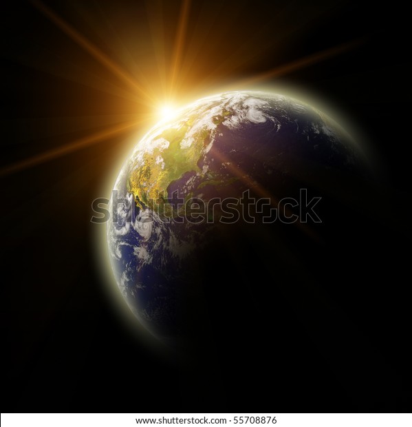 黄色い太陽の中の実地球惑星 の写真素材 今すぐ編集