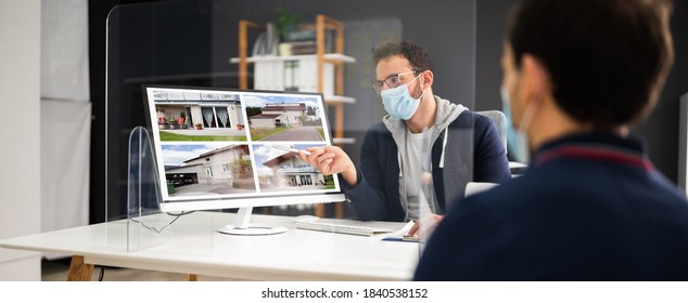 Real Estate Agent And Customer Man With Sneeze Guard