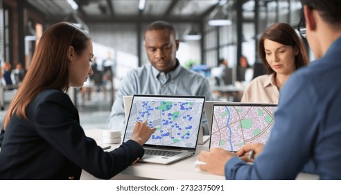 Real Estate Agent Developing Building Plots On Cadastre Map In Office.