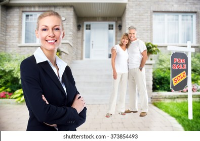 Real Estate Agent Woman Near New House.