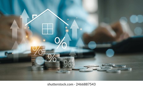 Real estate concept business, home insurance and real estate protection. Real estate investment concept. Buy and sell houses and real estate online on a virtual screen. - Powered by Shutterstock