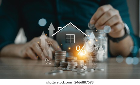 Real estate concept business, home insurance and real estate protection. Real estate investment concept. Buy and sell houses and real estate online on a virtual screen. - Powered by Shutterstock