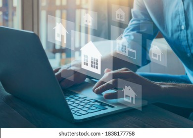 real estate concept, choose house to buy, different offers of property online on virtual screen - Shutterstock ID 1838177758