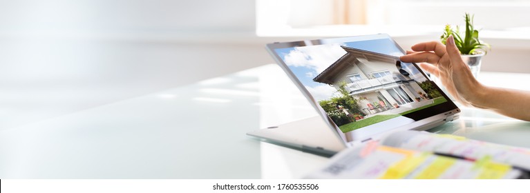 Real Estate Home Search. House Check On Laptop