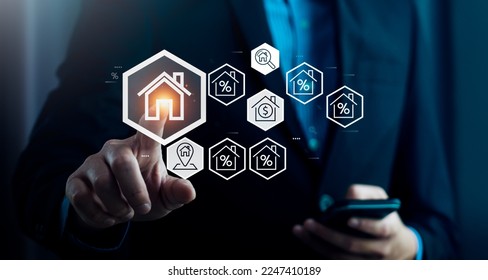 real estate investment concept, buy house, location, energy efficiency rating and property value, Real estate online on virtual screens. new home for the family, home search, land price, property tax - Powered by Shutterstock